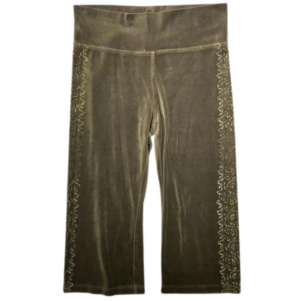 Lapis Goldish-Green Velour Capri Pants